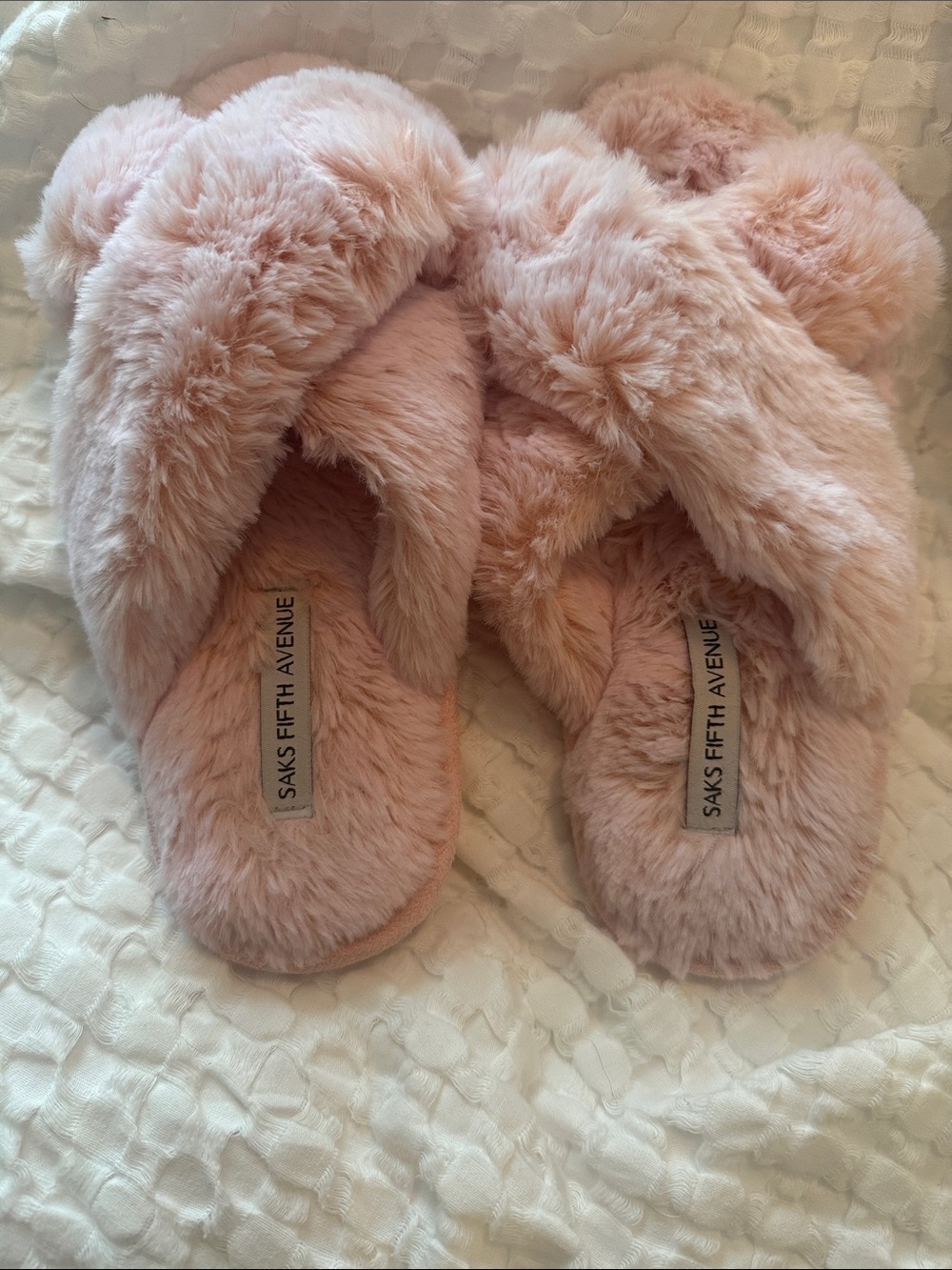 Saks Fifth Avenue Plush Crisscross Slippers - Light Pink